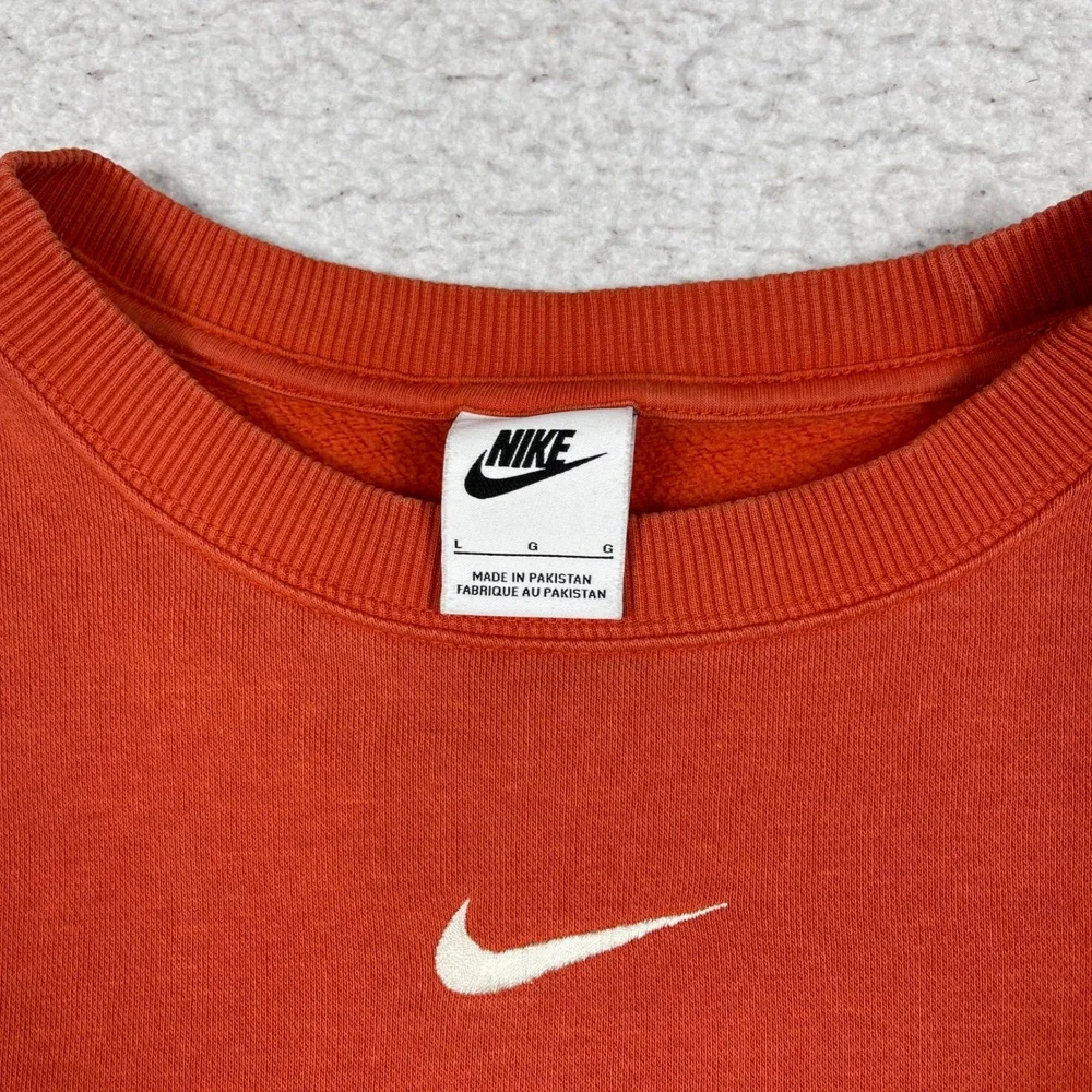 Nike Sweatshirt Womens Large Phoenix Fleece Orange Center Swoosh Crew Relaxed